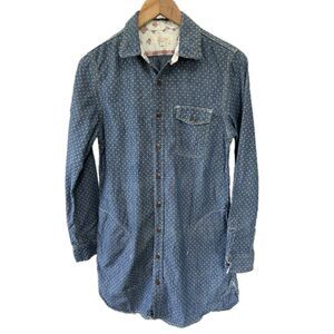 Letter Back Number Japanese Brand Polka Dot Button Down Pockets Denim Dress L